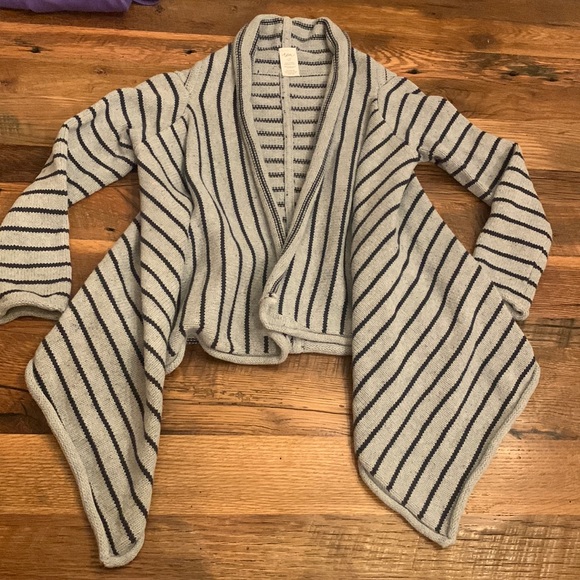Tea Collection Other - Tea Collection Gray Navy Stripe Open Cardigan Sweater Size Large